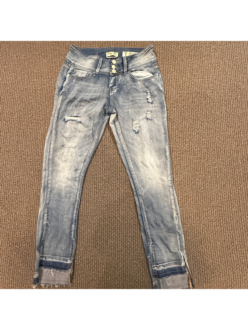 Indigo Rein Size 7 Distressed Ankle Jeans High/Low Raw Hem